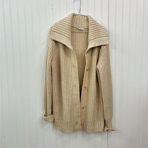 Sage Cream-tan chunky knit long Button-Up cozy loungewear Cardigan